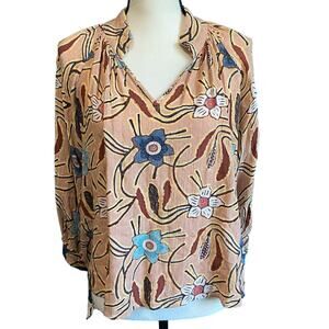 Christian Siriano New York V-Neck Crinkle Floral Blouse Women's Large